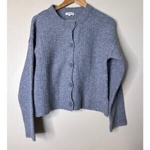 Max Studio Grey Textured Button-Up Sweater Cardigan Medium. Good